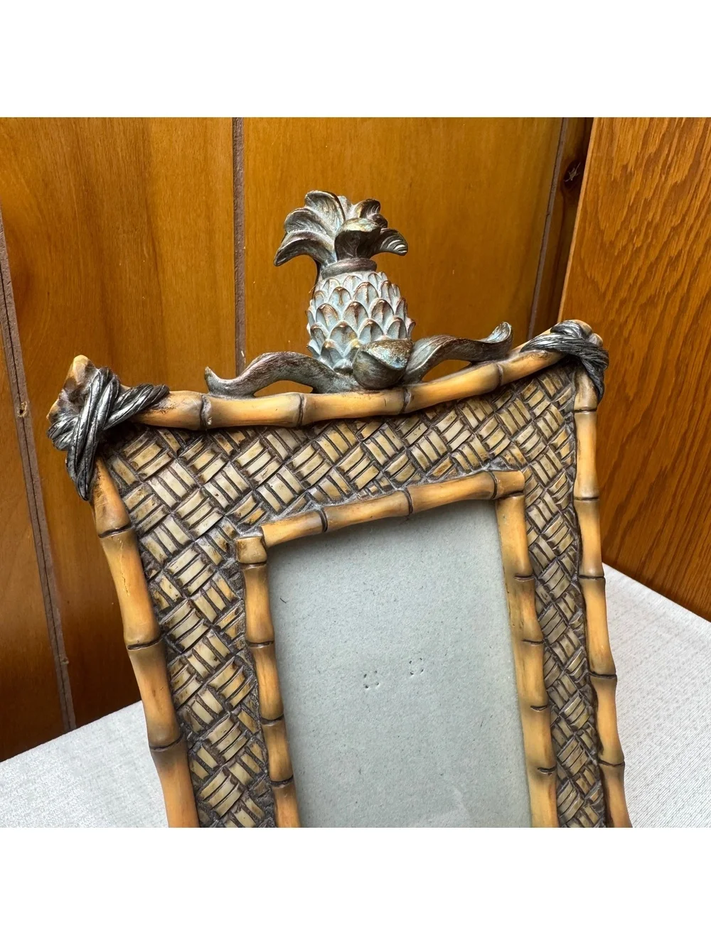 Vintage Pineapple Bamboo Look 4x6 Picture Frame Tropical Coastal Decor